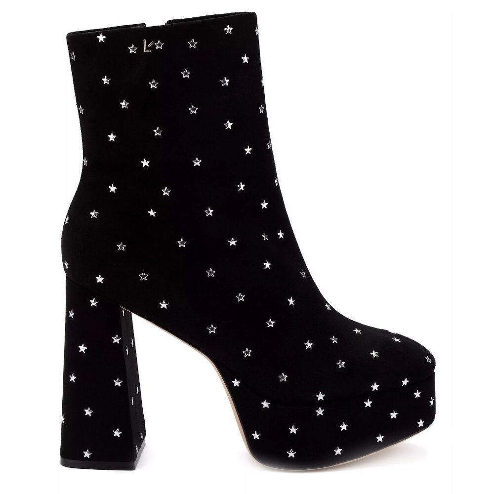$520 Larroude Dolly Star-Embellished Suede Platform Boot CHUNKY BLACK 7 (DC13)